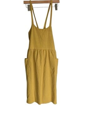 Gold Linen-Cotton Blend No Tie Cross Strap Apron with Pockets